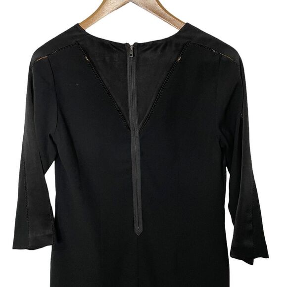 Rag & Bone Black 3/4 Sleeve V Neck Sheath Dress with Lasercut Lines Detail - 2 - Picture 4 of 14